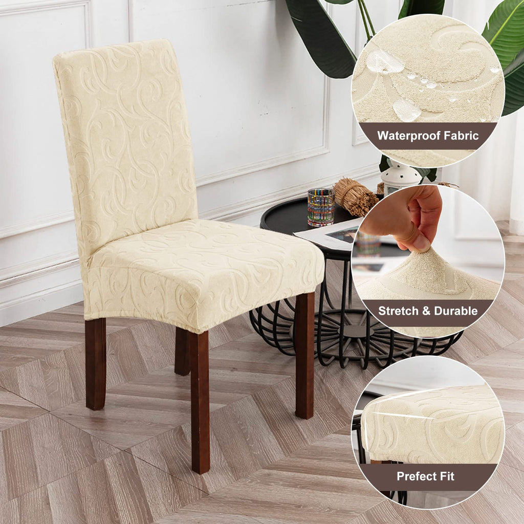 Genina Waterproof Dining Room Chair Covers Stretch Parsons Chair Slipcovers For Dining Room Kitchen Chair Protector Cover, Removable, Washable (2, Flower Pattern-Beige)