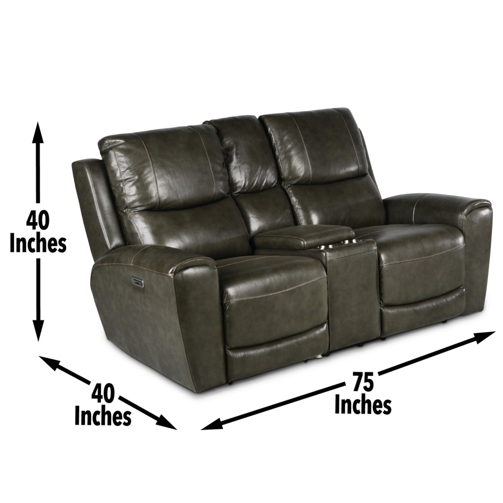 Steve Silver Laurel Leather Reclining Loveseat, Contemporary Styling, Power Articulating Headrest, Gray Love Seats