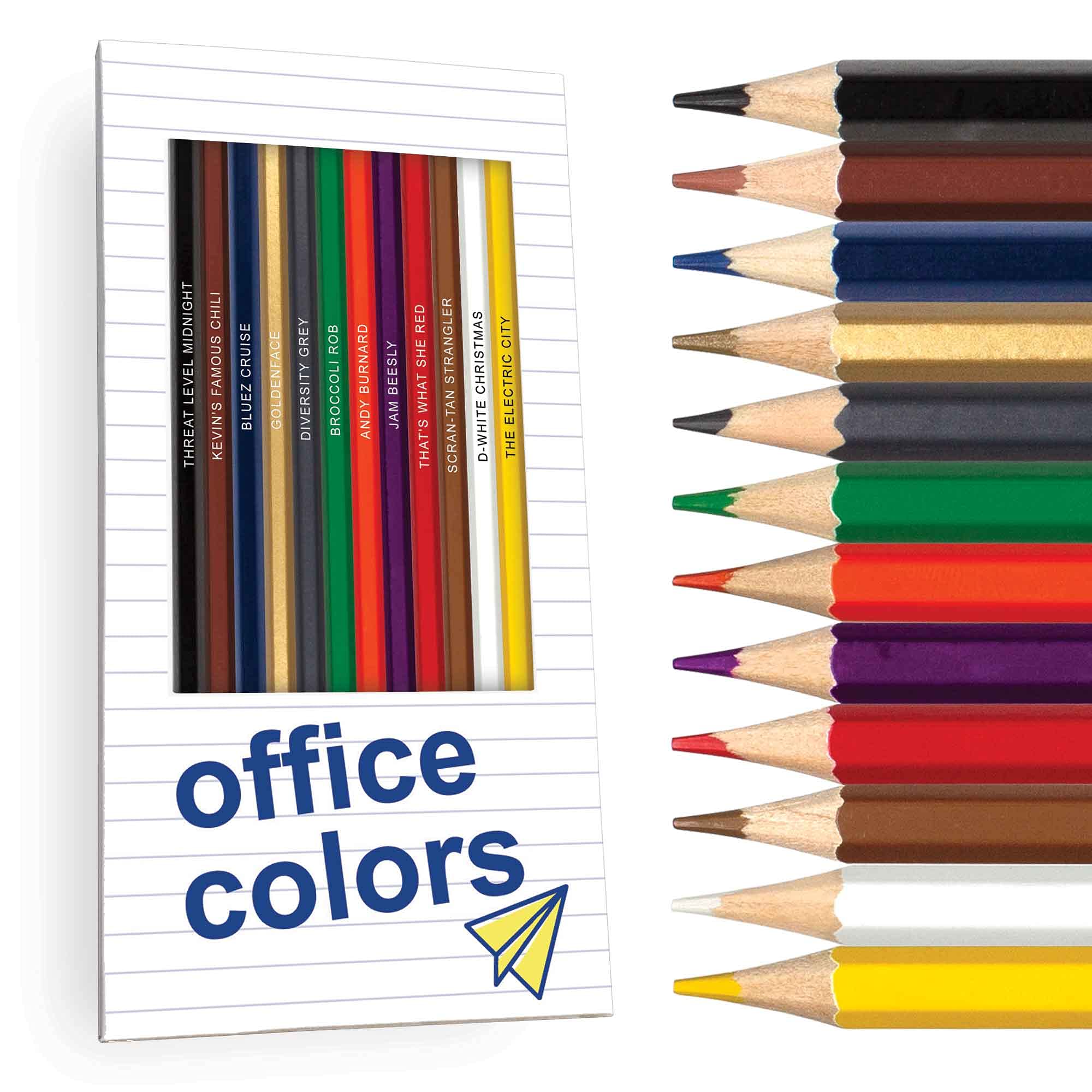 Office Colors Colored Pencil Set For Fans Of The Office - Set Of 12 Office-Inspired Parody Pencils, Each Pencil Is Foil-Stamped