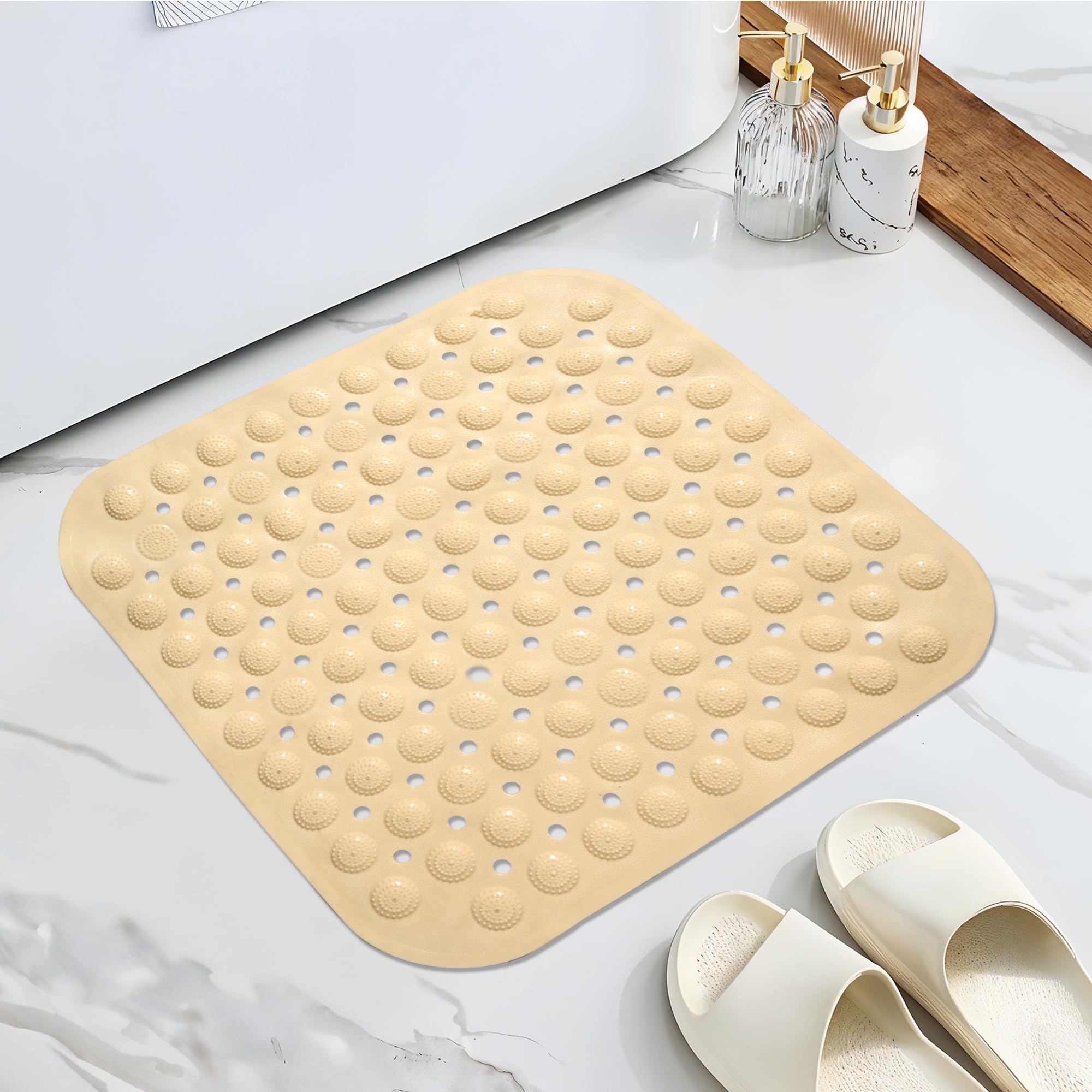 Kuber Industries PVC Anti Skid Bathroom Mat with Suction Cups and Drain Holes | Washable Shower and Bathtub Floor Mat for Home |