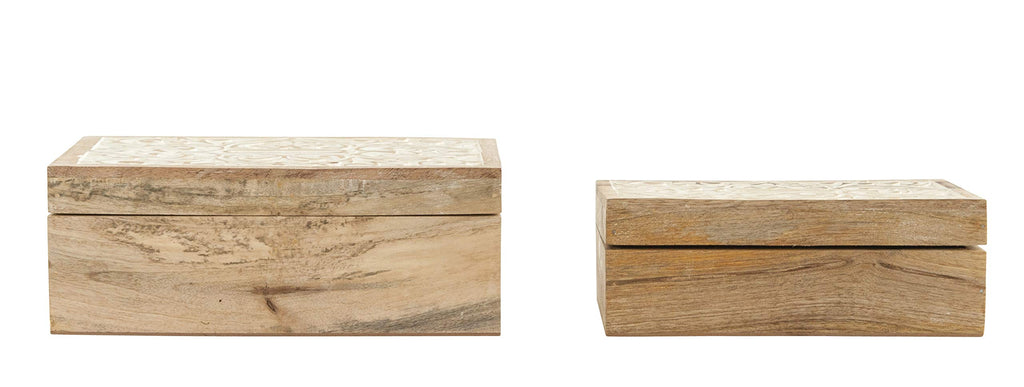 Creative Co-Op Handcarved & Whitewashed Mango Wood Boxes (Set of 2 Sizes) Misc Non-Food Storage, White, 2 Count