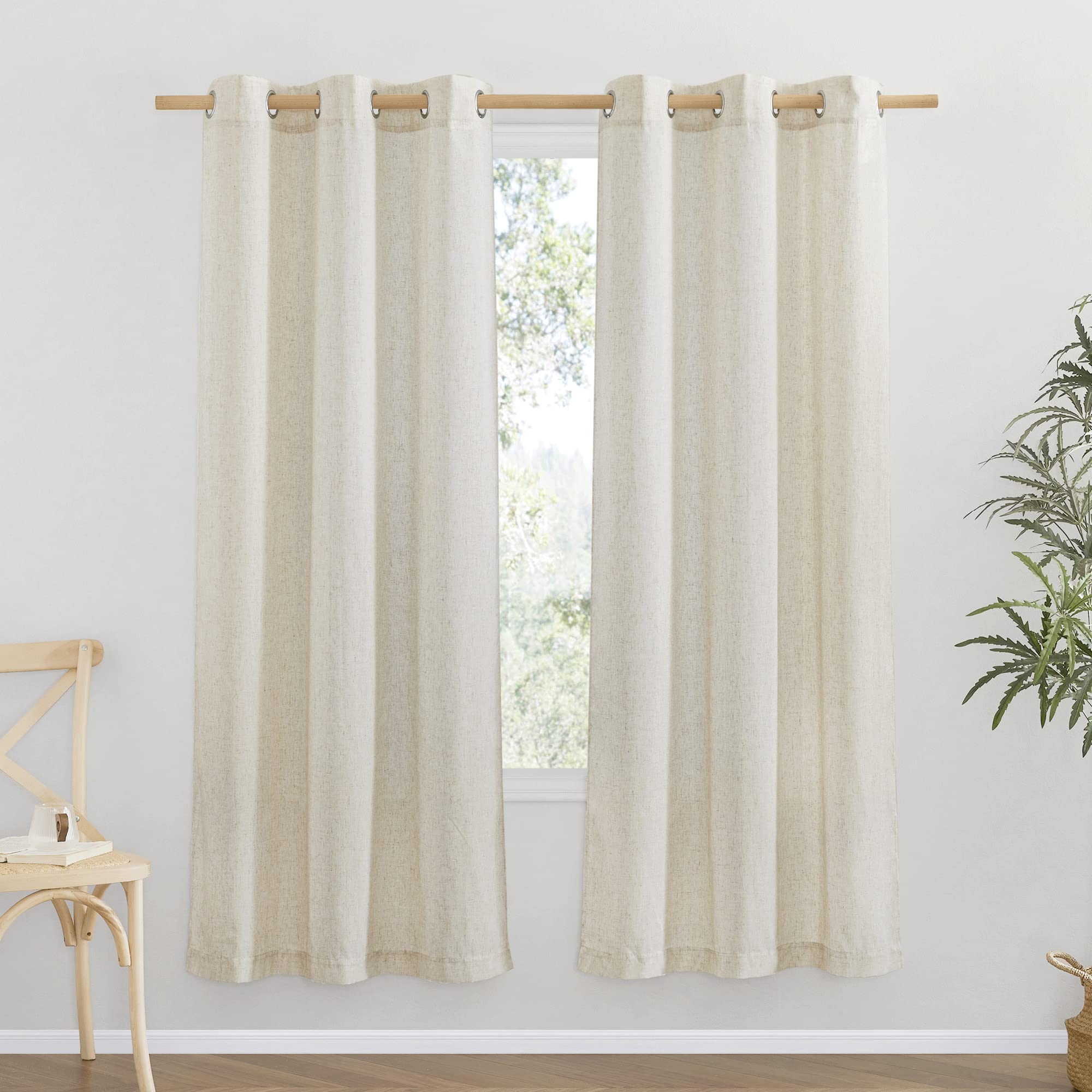 Nicetown Natural Thick Linen Curtains 72' Length, Grommet Privacy Window Treatments Linen Weave With Light Penetration Vertical Drapes For Farmhouse/Home Office, W42 X L72, 2 Panels