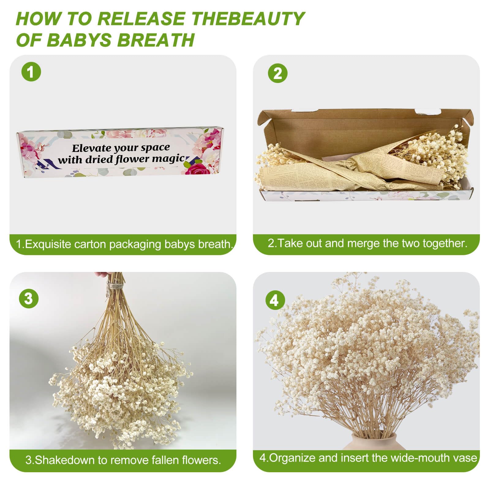 2000+ Dried Babys Breath Flowers Bulk - 17'' Ivory White Dried Flower Bouquet, Real Natural Gypsophila Branches For Vase Filler,