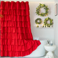 Westweir Red Ruffle Shower Curtain, Cute Girly Bath Curtains, Christmas Theme Bathroom Decor, Luxury Boho Textured, Pretty Vinta