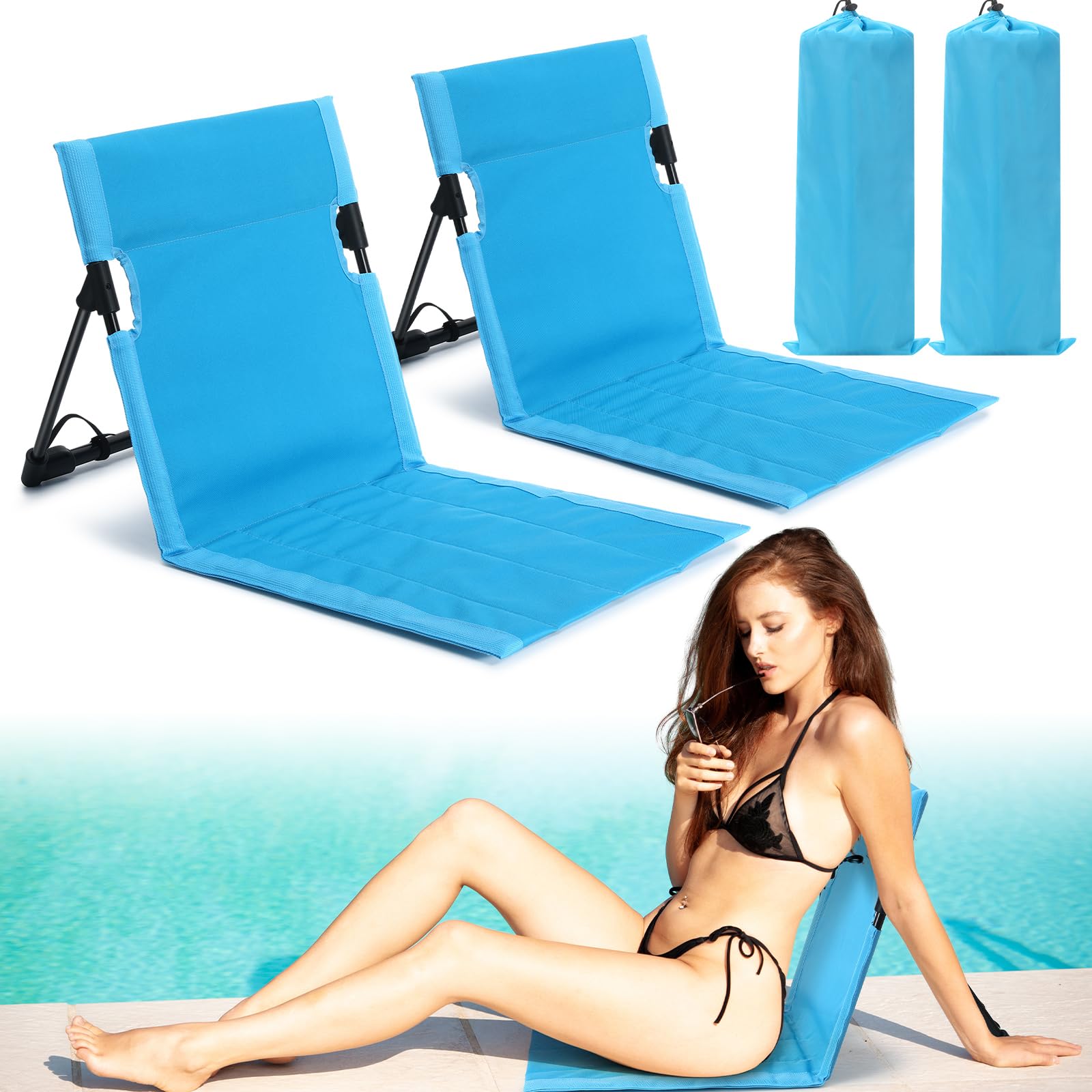 Karenhi 2 Pcs Foldable Poolside Chairs Portable Beach Chair Folding Poolside Chairs for Edge of Pool for Adults Traveling Campin