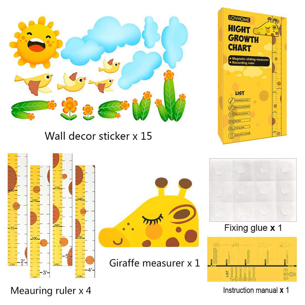 Baby Height Growth Chart Ruler For Kids Room Decor,3D Movable Giraffe Height Ruler Nursery Animal Wall Decals