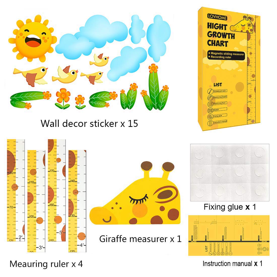 Baby Height Growth Chart Ruler For Kids Room Decor,3D Movable Giraffe Height Ruler Nursery Animal Wall Decals