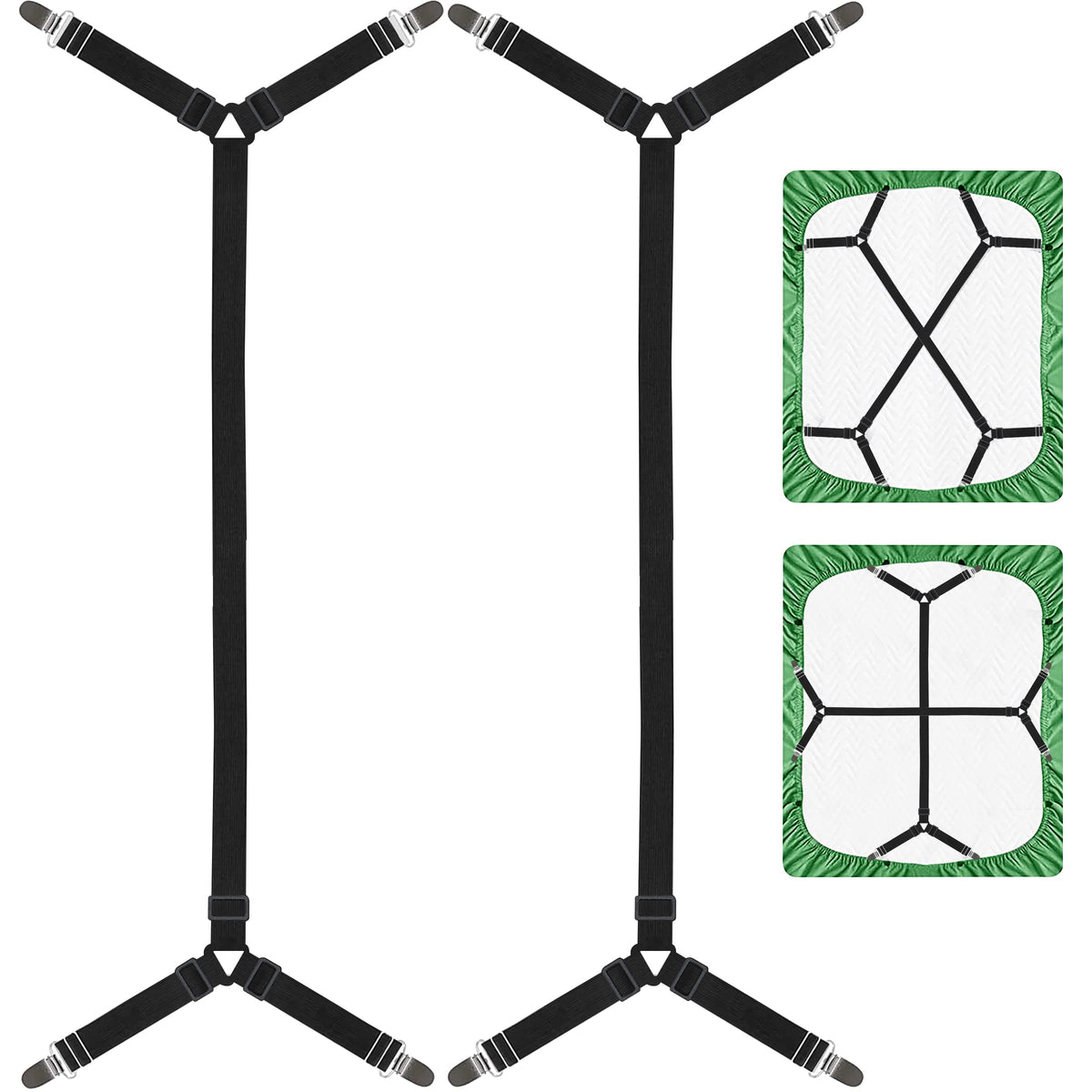 Bexicsea Bed Sheet Holder Corner Straps-Adjustable Crisscross Sheet Clips,Elastic Band Fitted Bedsheet Fasteners Suspenders Grip