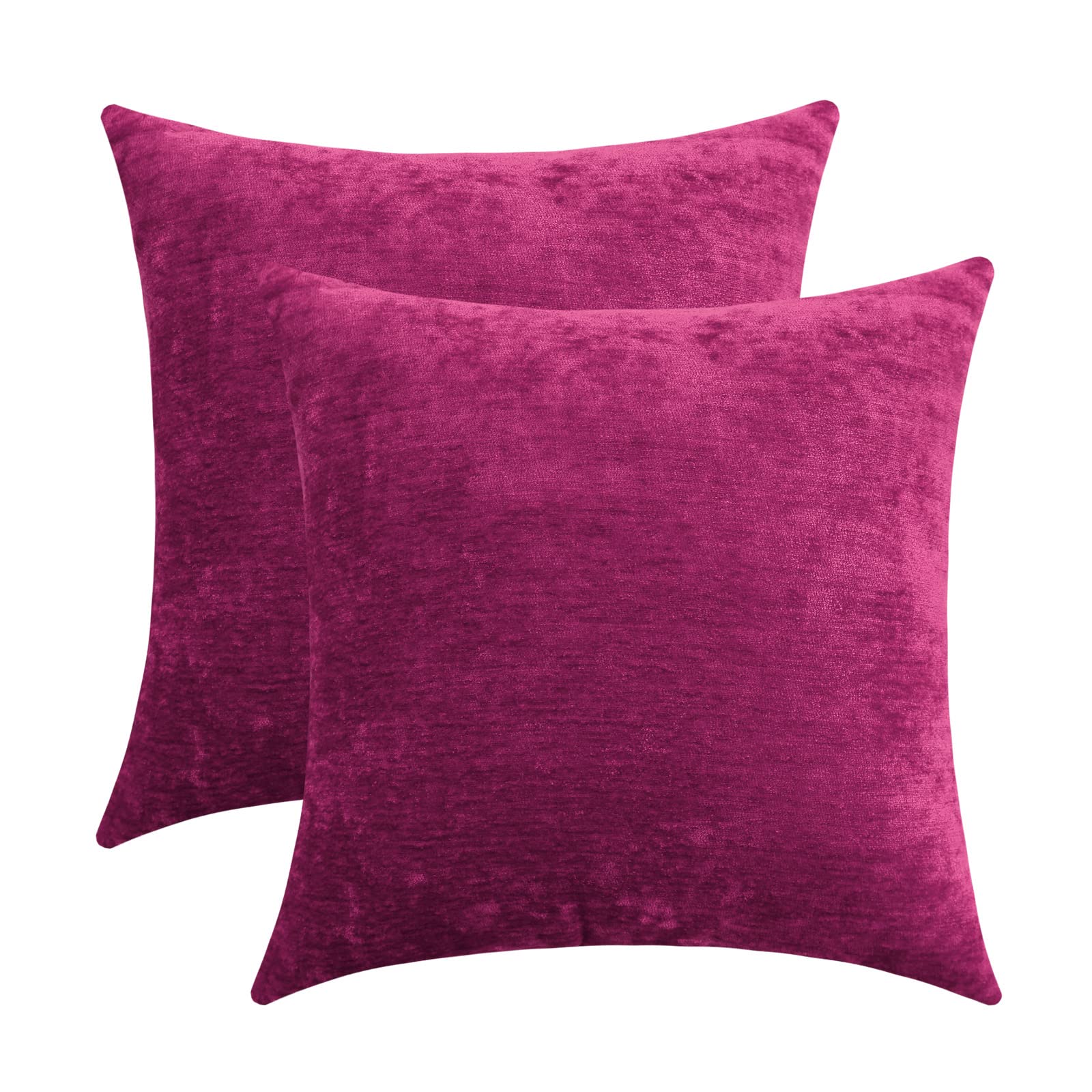 Jeneoo Decorative Fuschia Pink Throw Pillow Covers Rustic Farmhouse Super Soft Square Chenille Comfy Solid Cushion Couch Cases F