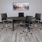 Flash Furniture Lake 5 Piece Rustic Gray Oval Conference Table Set With 4 Black Leathersoft Ribbed Executive Chairs