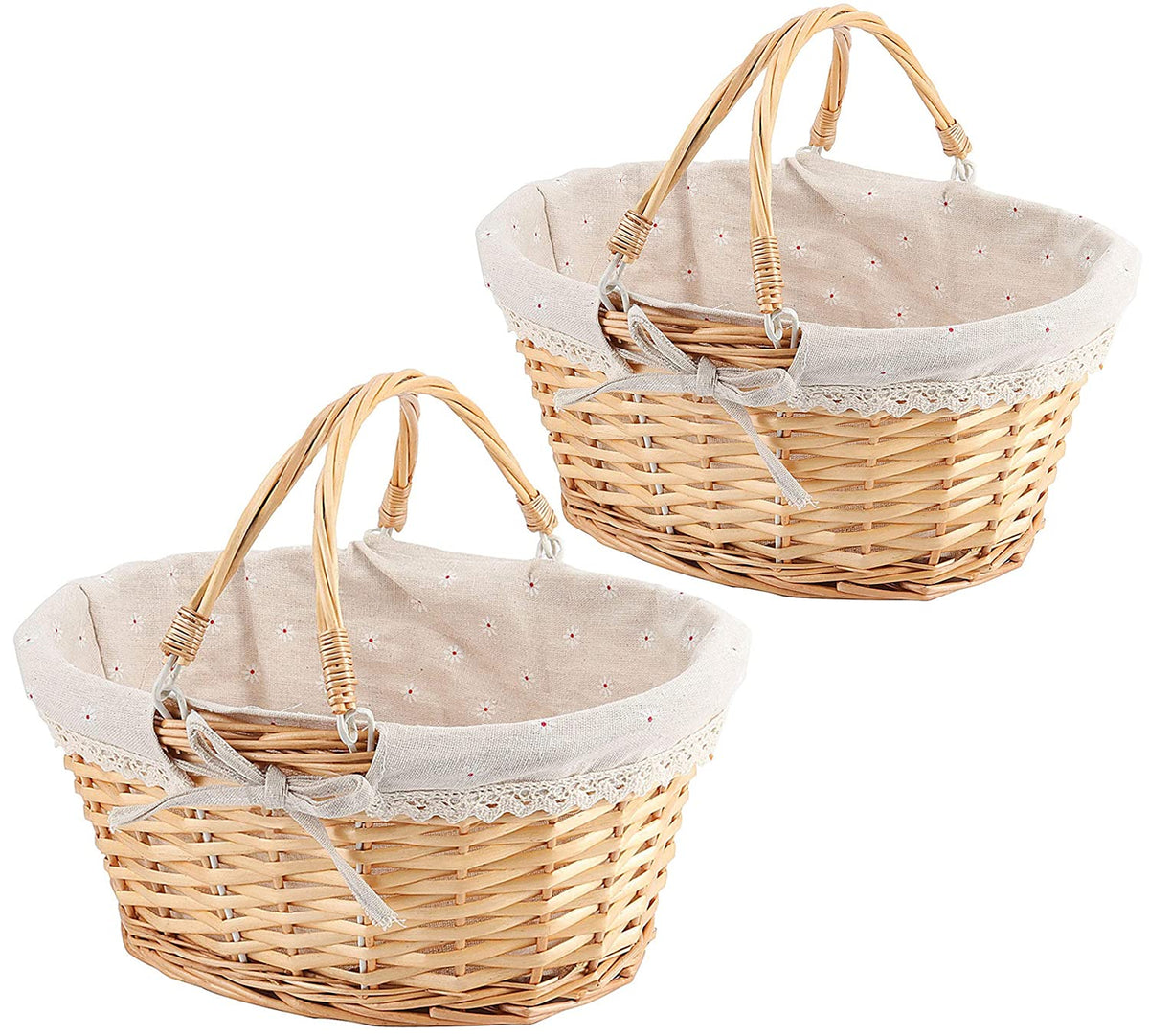 ZOENHOU 2 PCS Natural Wicker Gift Empty Basket, Hand-Woven Large Favors Storage Willow Picnic Basket with Handles for Fruit Vege