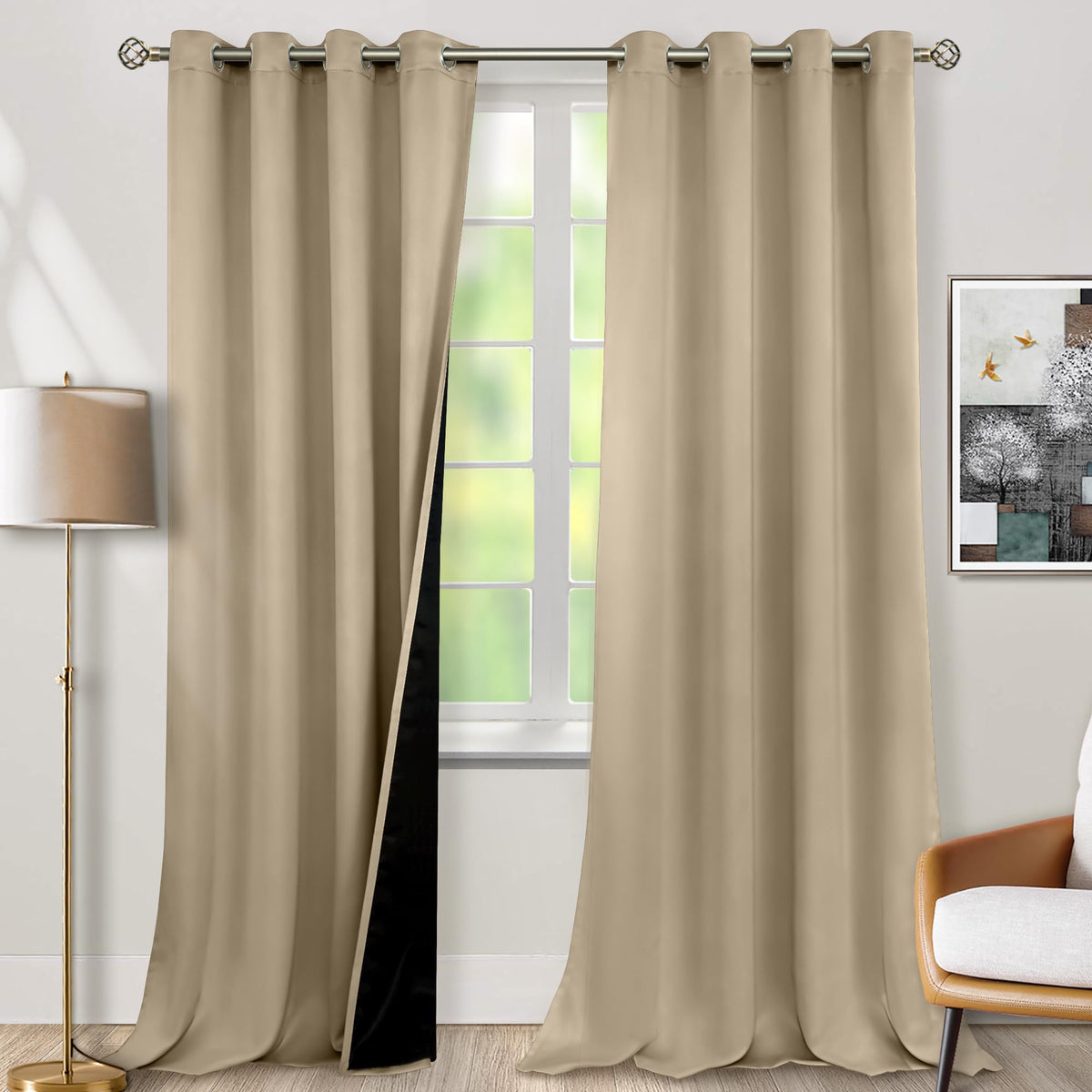 Bgment Sand Blackout Curtains 95 Inches Long 2 Panels Set For Living Room, Thermal Insulated 100% Light Blocking Curtains & Drap