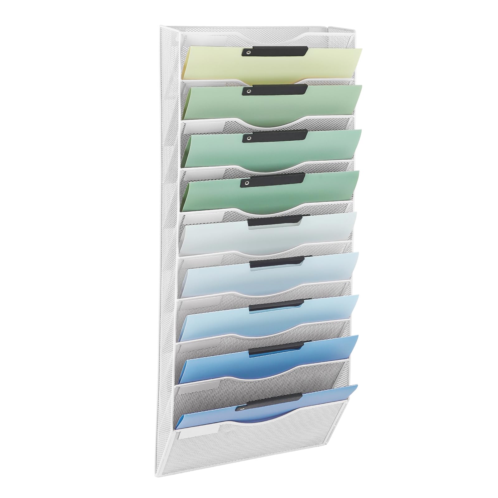 EASEPRES 10 Pocket Mesh Hanging Wall File Organizer, Wall Mounted Mail Paper Document Folder Holder, Clipboard Storage Organizat