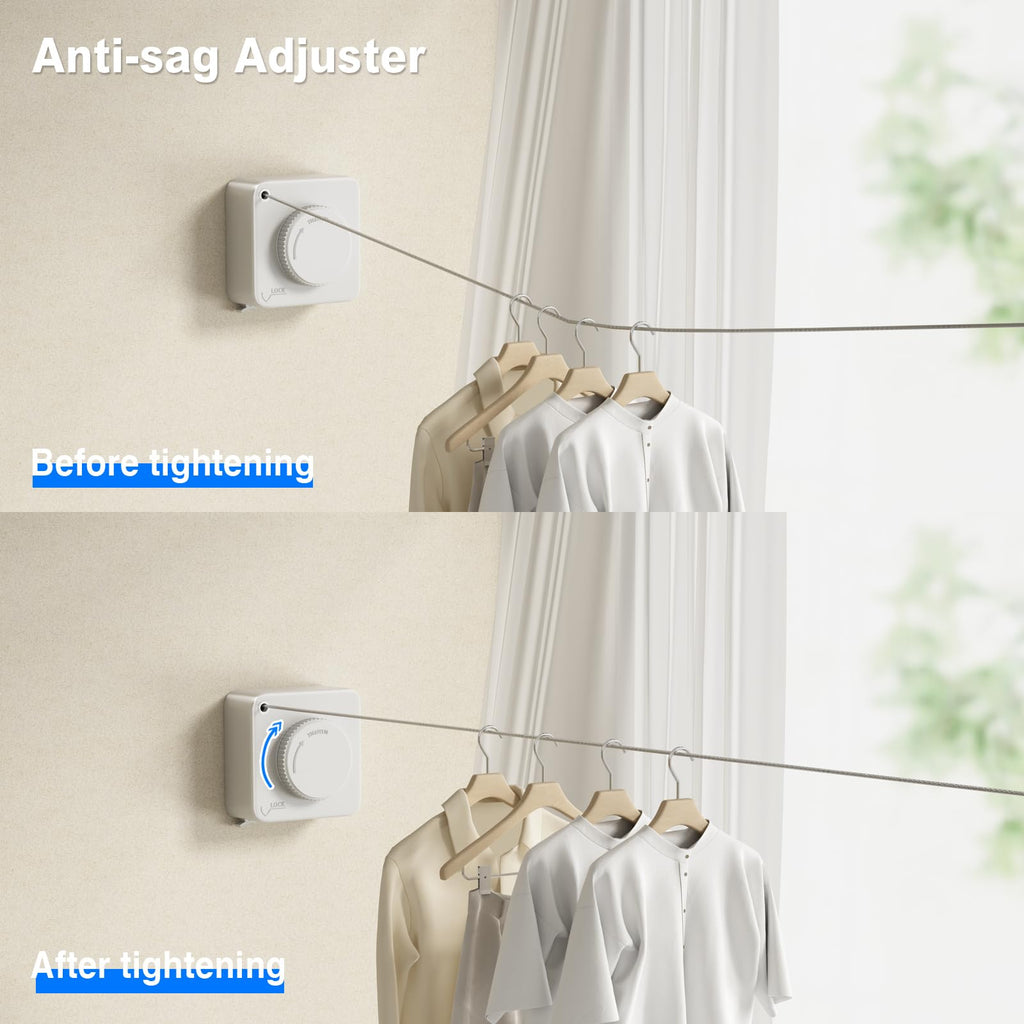 Mustorn Non-Sagging Retractable Clothesline Indoor & Outdoor Clothes Line Heavy Duty Clothes Drying Line Retracting Laundry Line