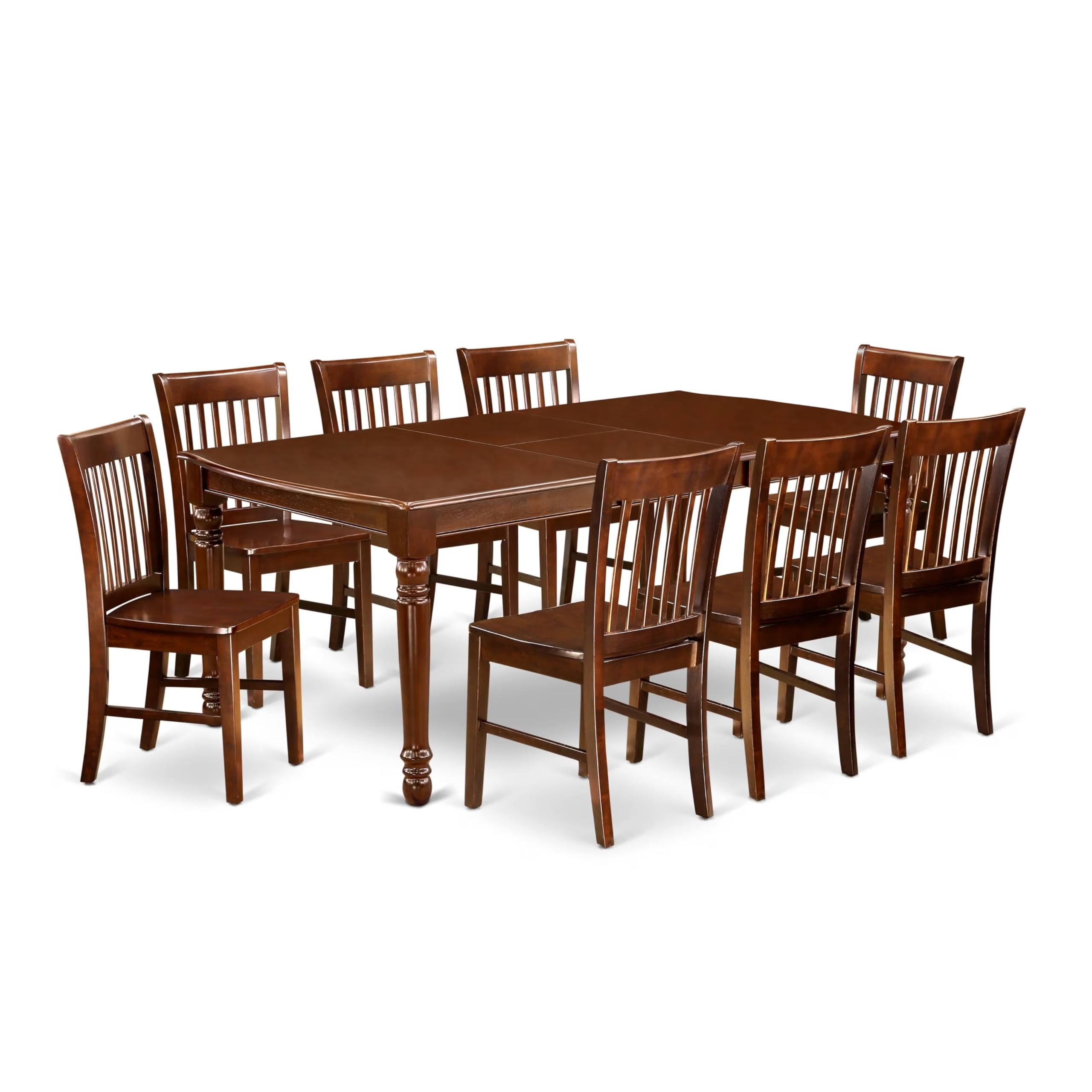 East West Furniture Dono9-Mah-W 9 Piece Kitchen Table Set Includes A Rectangle Dining Table With Butterfly Leaf And 8 Dining Room Chairs, 42X78 Inch, Mahogany