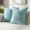 FUTEI Aqua Boho Throw Pillow Covers with Tassels 26x26 Inch Set of 2,Soft Velvet Decorative Euro Pillow Shams,Home Decor for Cou