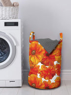 Ambesonne Orange Laundry Bag, Big Flourishing Bohemian Poppies On The Antique Background Graphic Design, Hamper Basket With Hand