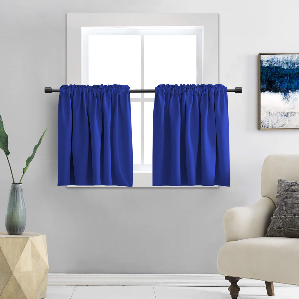 Donren Classic Blue Blackout Tier Curtain Panels For Small Window - Thermal Insulated Room Darkening Rod Pocket Valance Curtains For Livingroom (30 By 24 Inch 2 Panels)