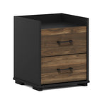 Furinno End Side Night Stand Modern Bedroom Bedside Tables Handle 2 Chest Nightstand, 1-Pack Drawer, Columbia Walnut/Black
