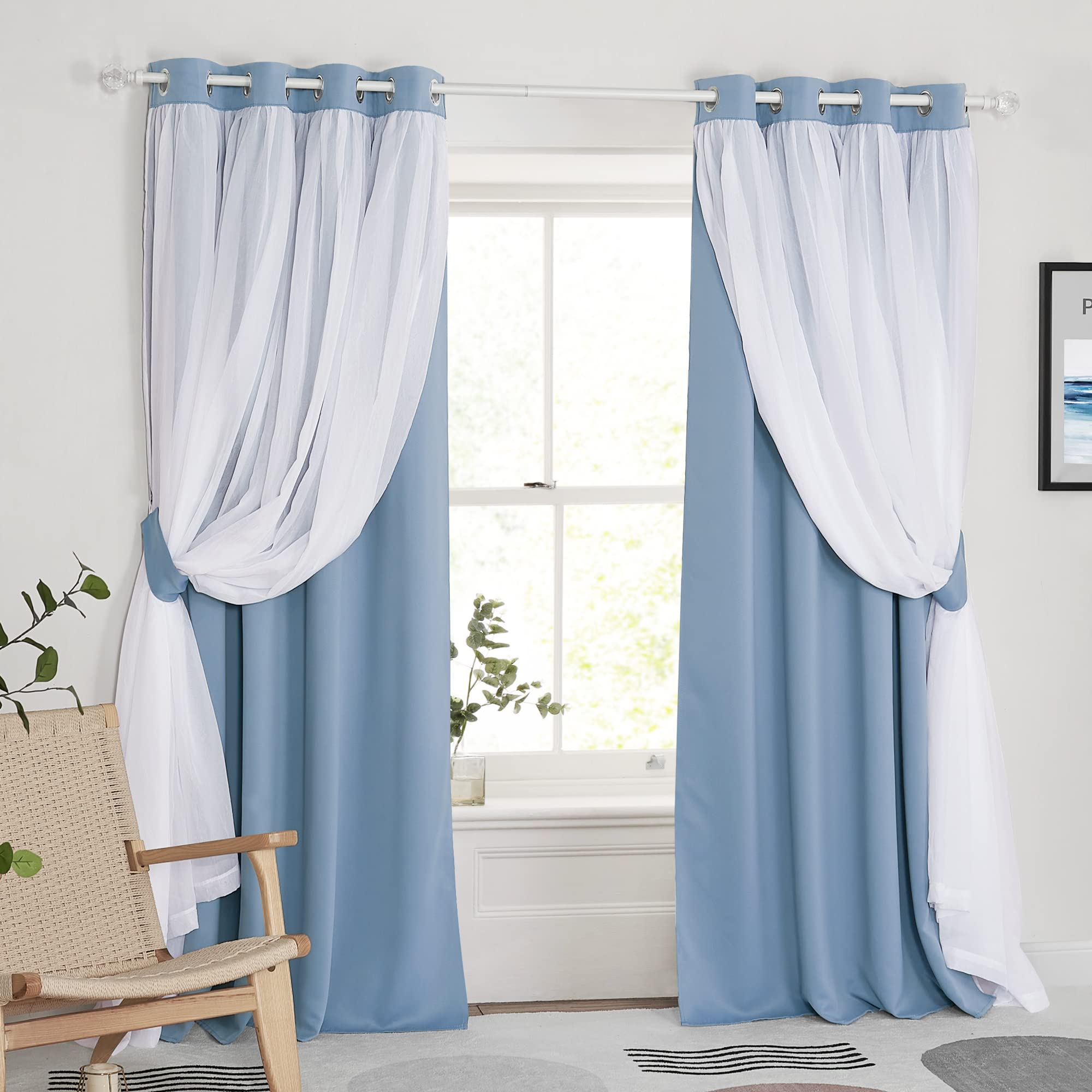 Pony Dance Curtains For Living Room - 84 Inches Long Sheer Curtains With Blackout Panels Double Layered Blackout Home Decor, 52-