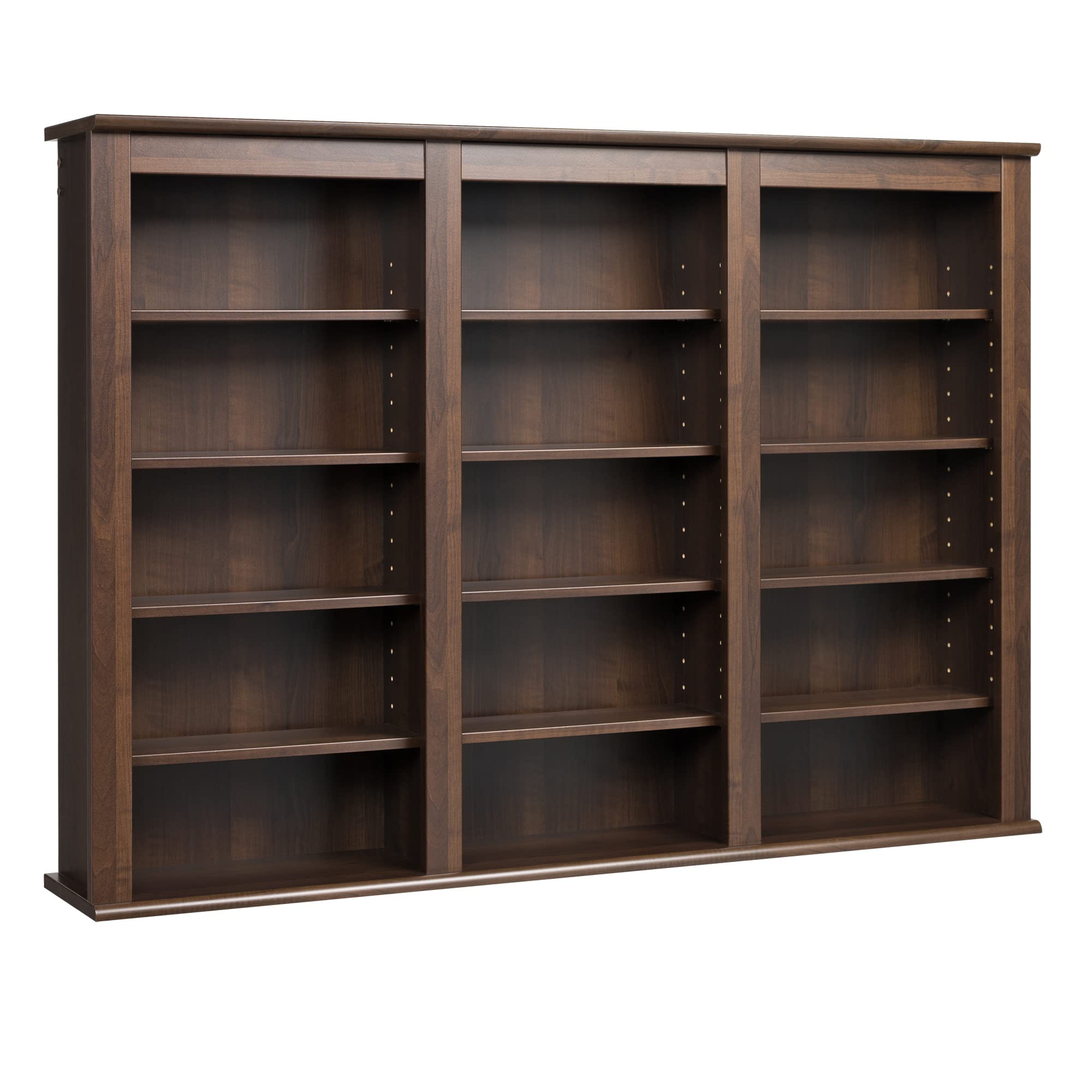 Prepac 3 Column Display Cabinet, Espresso Storage Cabinet, Wall Cabinet, Dvd Storage Cabinet With 12 Adjustable Shelves 8.25' D X 47' W X 34' H