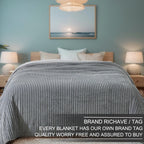 Richave Cuddly Blanket Queen Size,Premium Lightweight Anti-Static Fluffy Fleece Blanket Blanket With Striped Pattern For Queen Full Bed, 90X90 Inches,Ash Grey