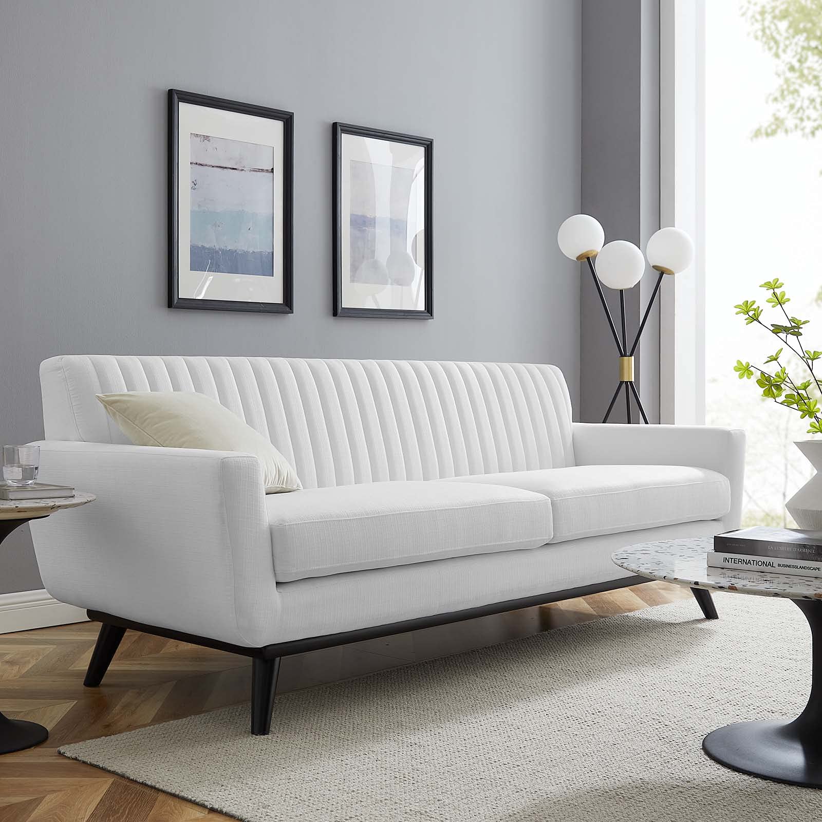 Modway Engage Channel Tufted Fabric Sofa in White