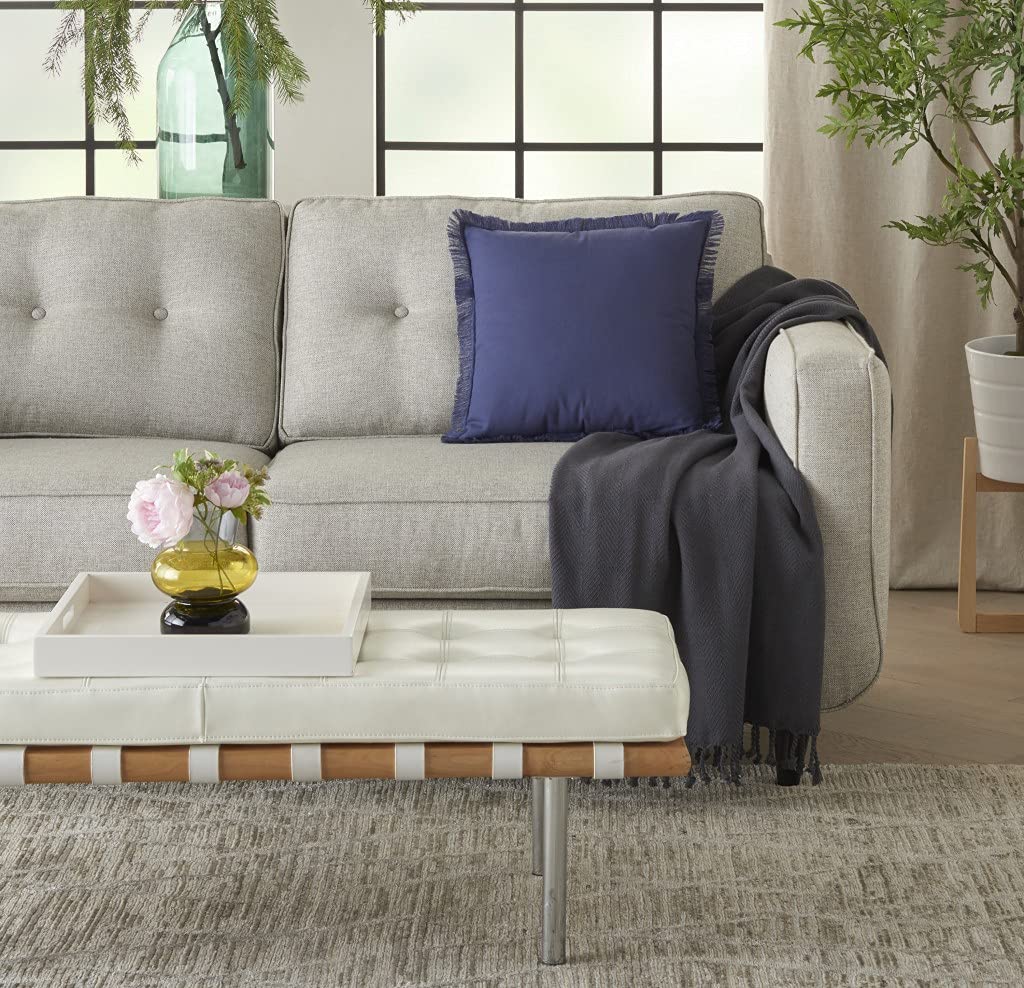 HomeRoots 100% Cotton Solid Navy Contemporary Throw Pillow