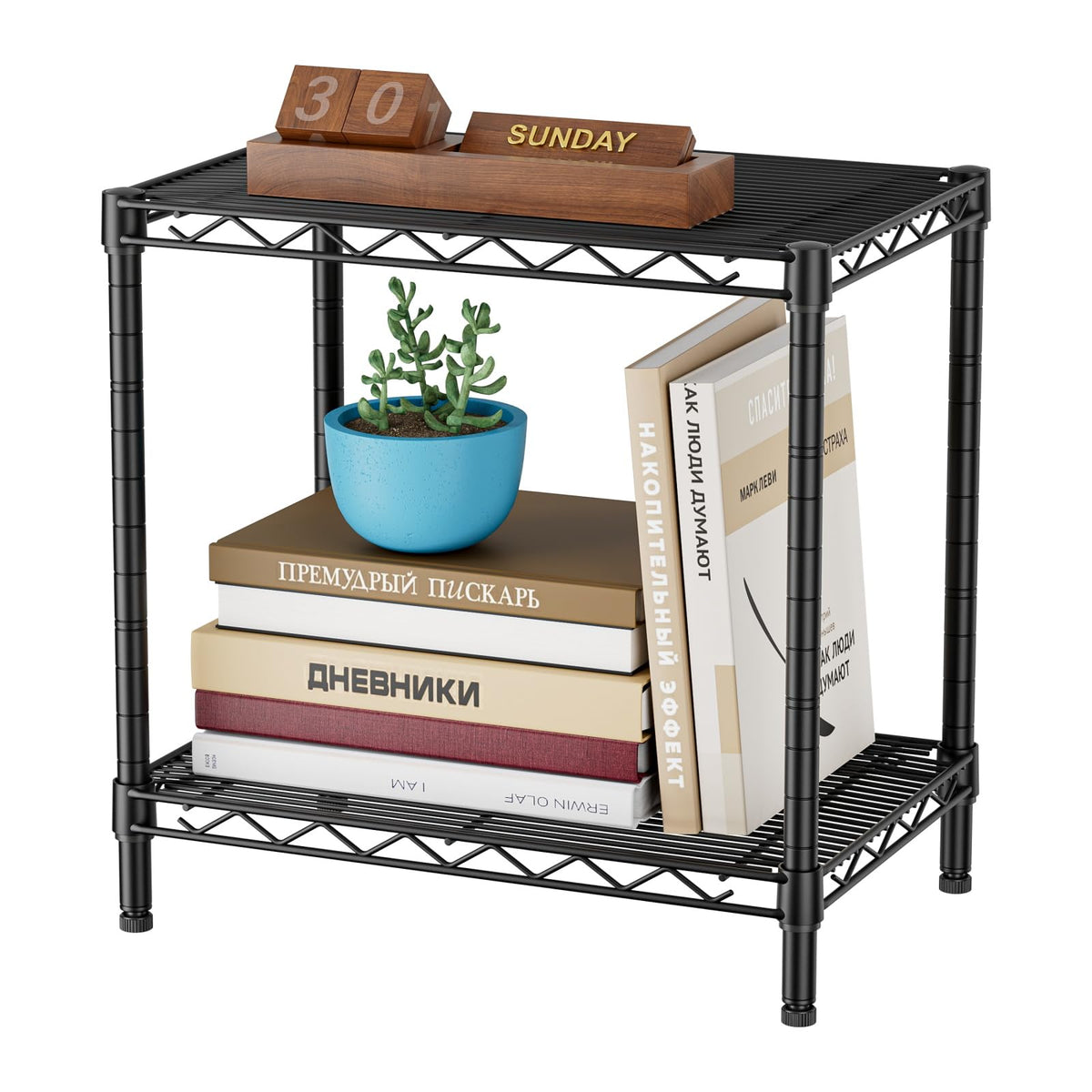 SINGAYE Bookshelf Shelves Bookcase Shelf 2 Tier Wire Shelving Adjustable
