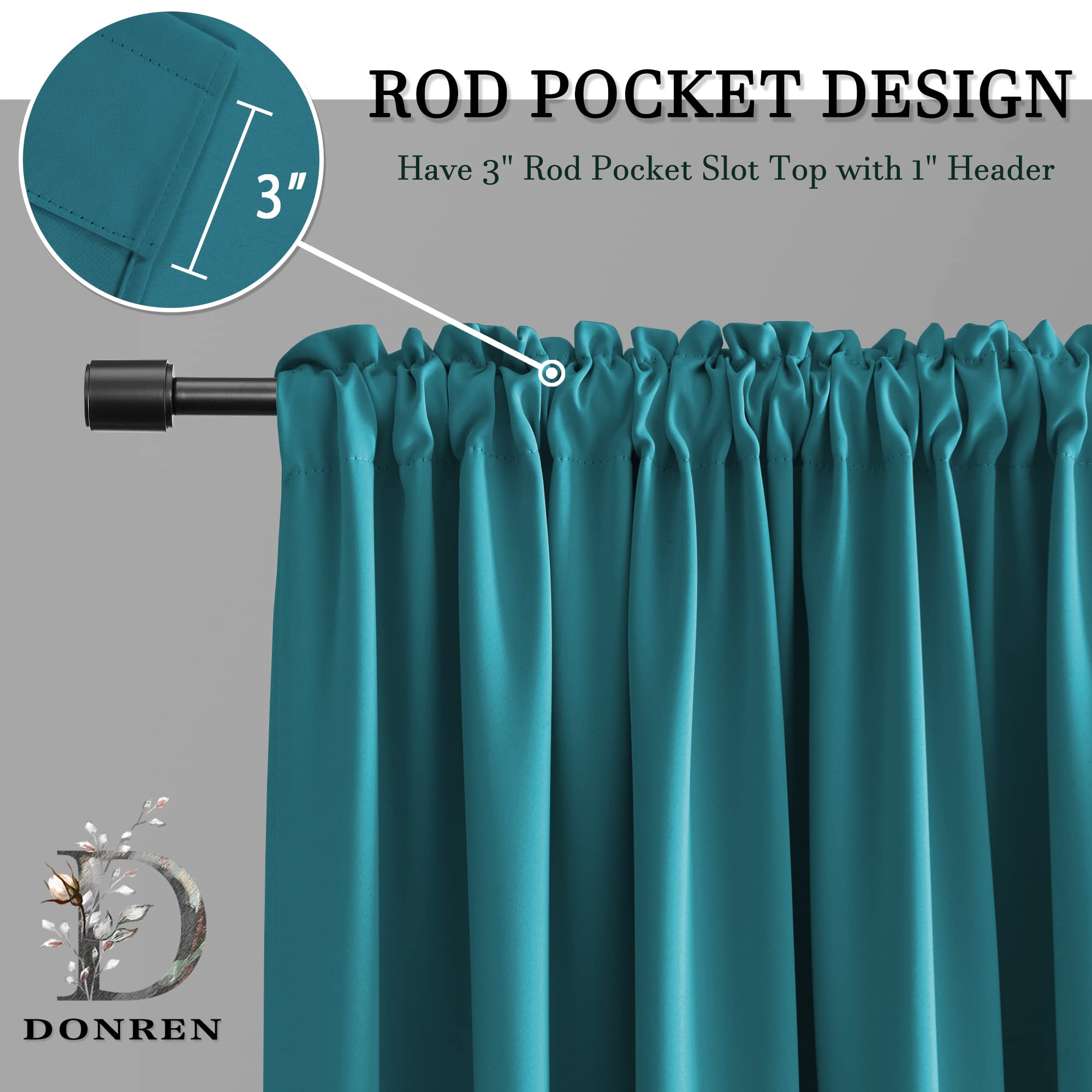 Donren Teal Window Curtain Valances For Kitchen - Room Darkening Valances For Window With Rod Pocket (52 By 16 Inch,2 Panels)