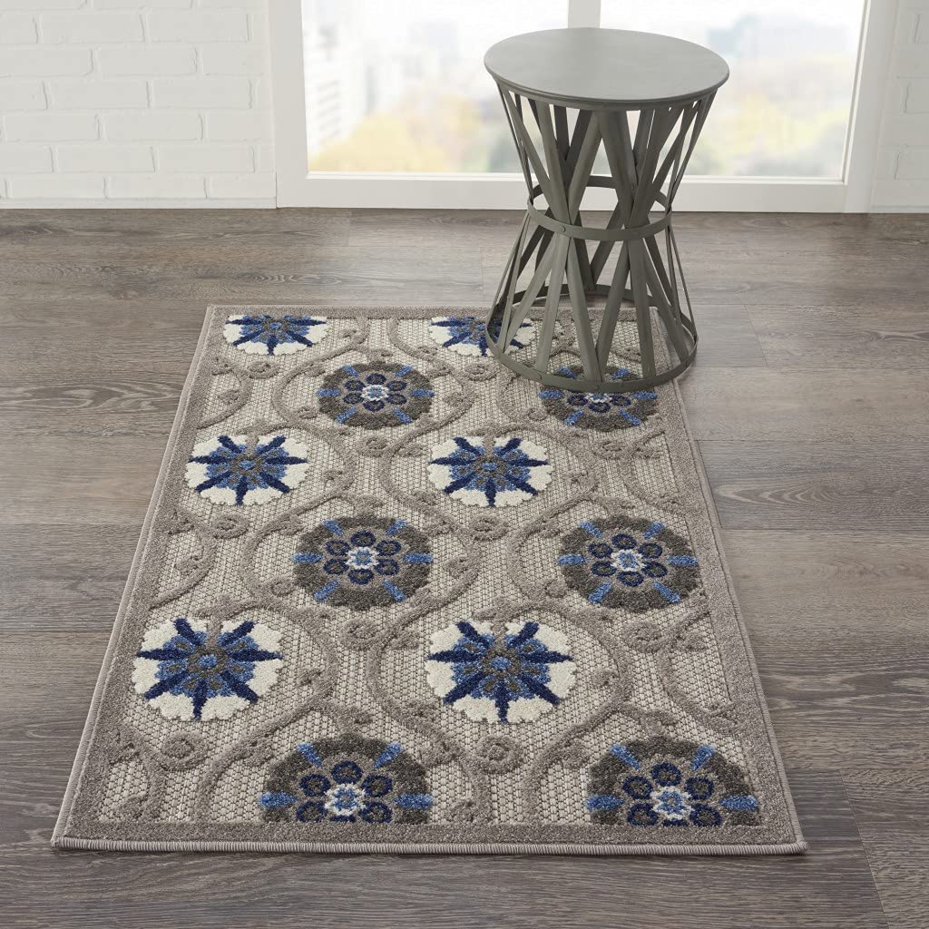 HomeRoots Grey/Blue 100% Polypropylene 3’ x 4’ Gray and Blue Indoor Outdoor Area Rug