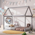 Costzon Twin House Bed Frame, Stable Wood Kids Platform Floor Bed W/Roof & Heavy-Duty Slats No Box Spring Needed, Freely Diy, Kids Bed For Toddlers Teens Boys Girls (Gray)