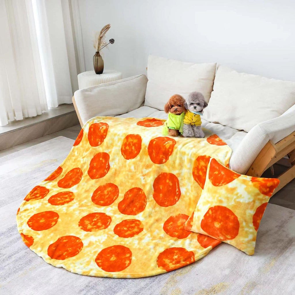 Bnuitland 72 Inch Pizza Funny Blanket With Throw Pillow Cover (18  18''),300 Gsm Double Sided Giant Funny Realistic Food Blanket