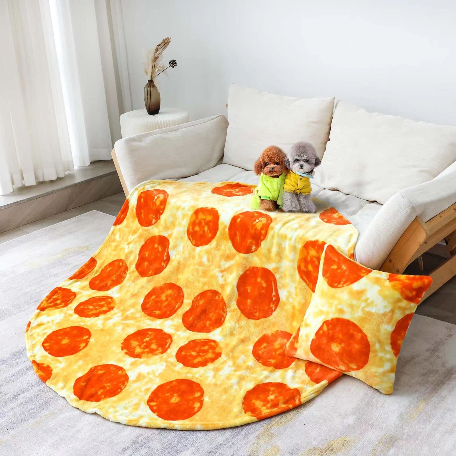 Bnuitland 72 Inch Pizza Funny Blanket With Throw Pillow Cover (18  18''),300 Gsm Double Sided Giant Funny Realistic Food Blanket