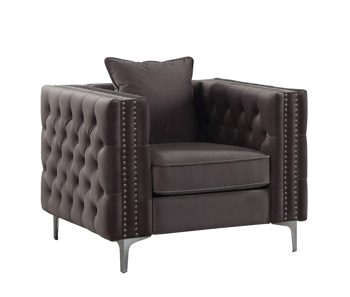 HomeRoots Furniture 40&quot; X 34&quot; X 30&quot; Dark Gray Velvet Chair and Pillow