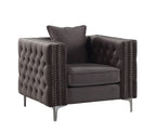 HomeRoots Furniture 40" X 34" X 30" Dark Gray Velvet Chair and Pillow