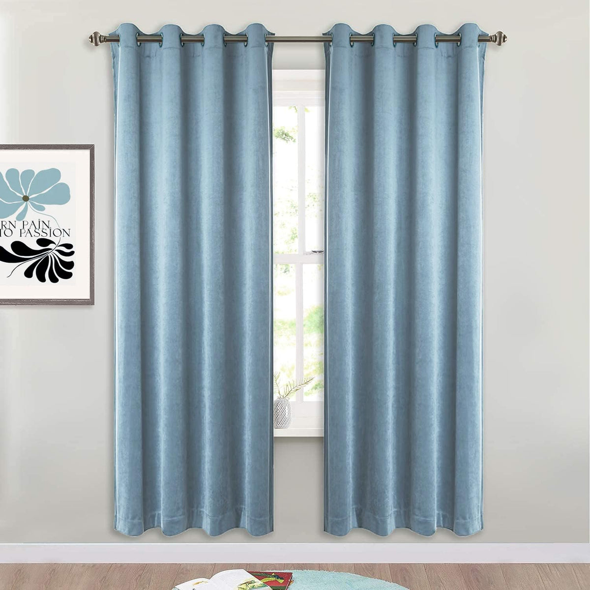 Smiletime Sky Blue 72 In Long Velvet Curtains With Grommet, Thermal Insulated Super Soft Privacy Noise Reducing Light Blocking V