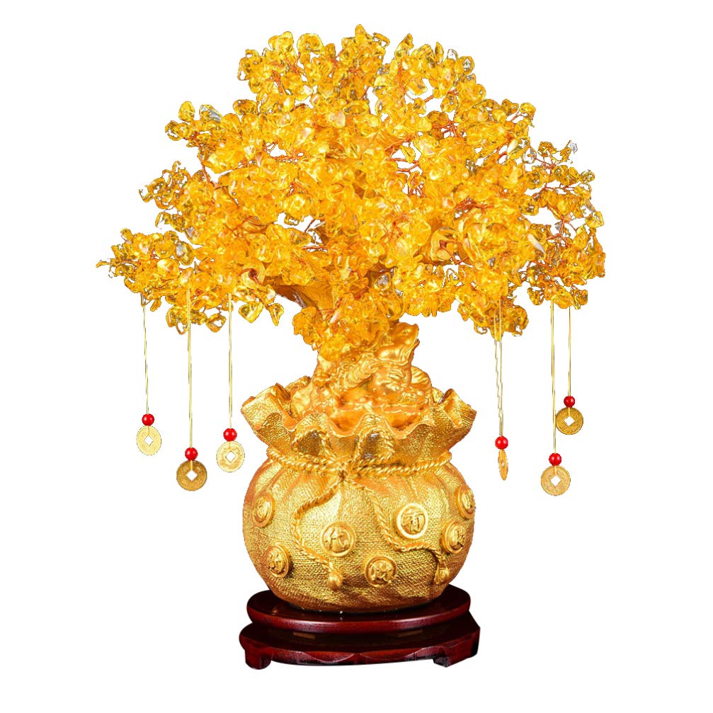 Crystal Money Tree Feng Shui Bonsai for Fortune Money Good Luck Wealth Prosperity and Success Citrine Gemstone Tree for DIY Home