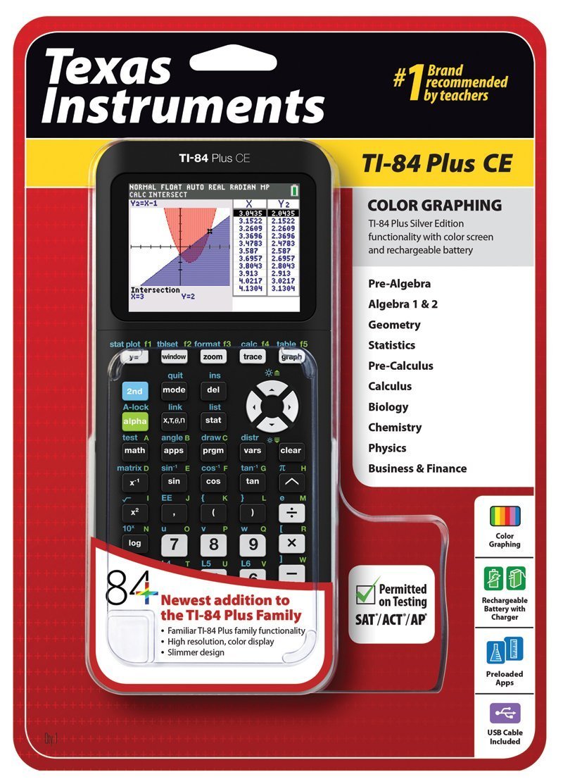 Texas Instruments Ti-84 Plus Ce Graphing Calculator, Black