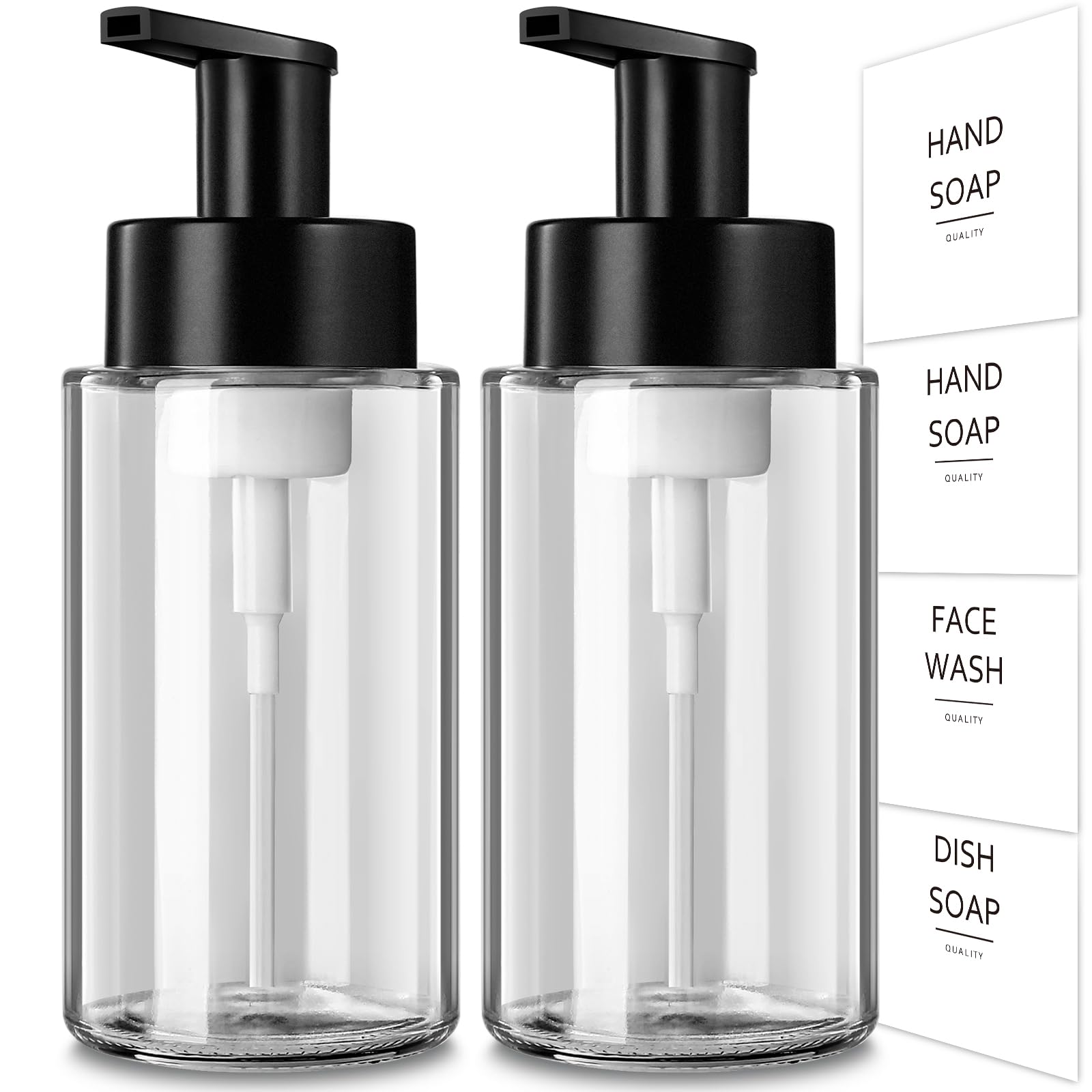 RYTOXILO Foaming Soap Dispenser, 12 Oz Foaming Hand Soap Dispenser, 2 Pack Glass Foaming Soap Dispenser for Bathroom & Kitchen, 