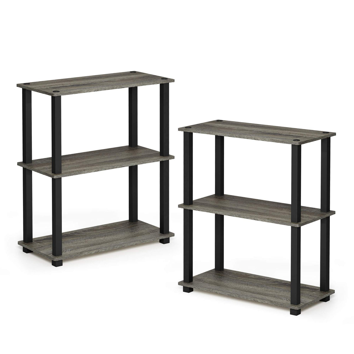 Furinno Turn-S-Tube 3-Tier Compact Multipurpose Shelf 2-Pack French Oak Grey/Black