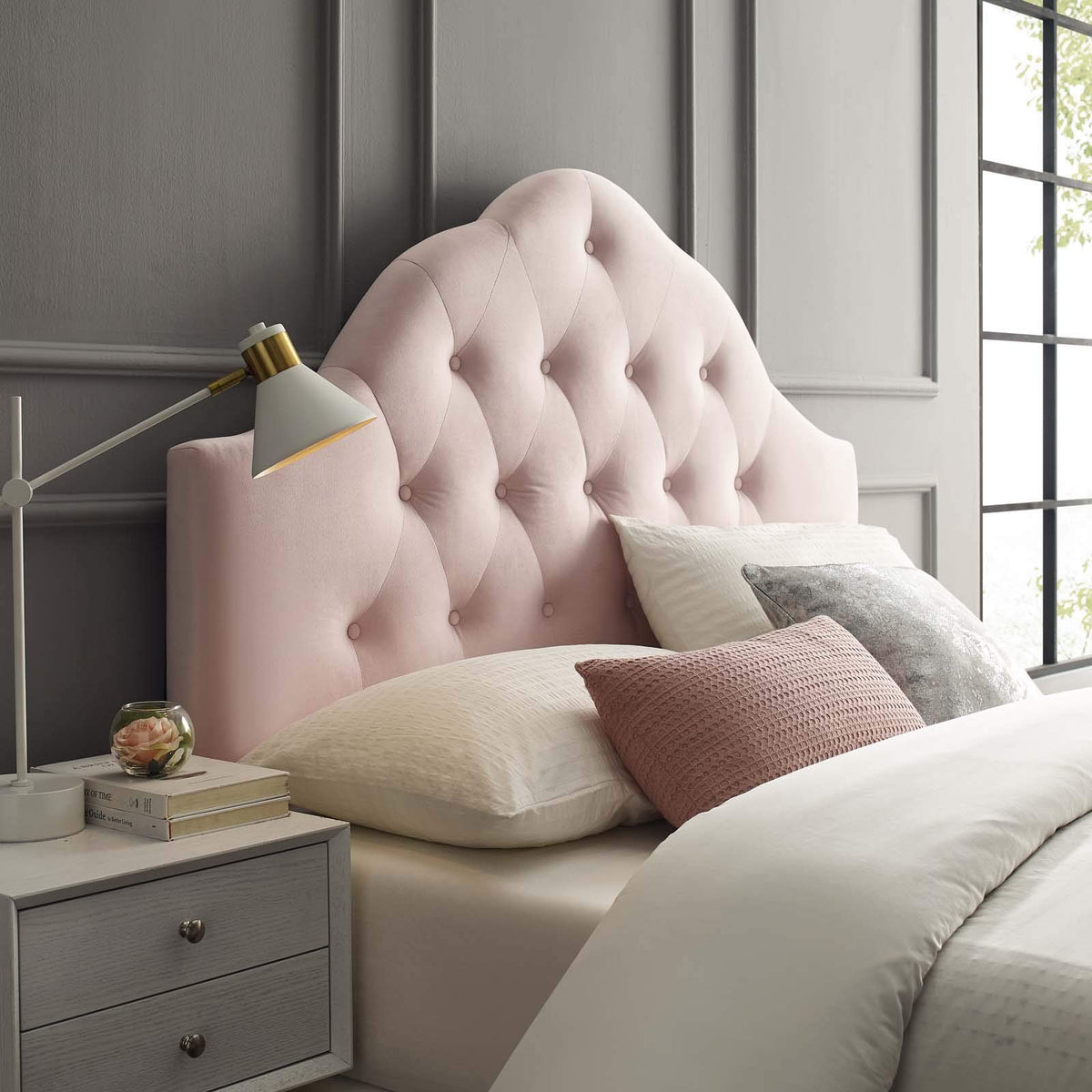 Modway Sovereign Queen Diamond Tufted Performance Velvet Headboard, Pink