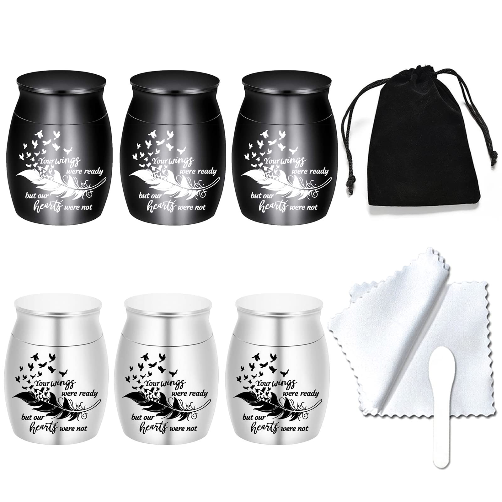 weikui Small Keepsake Urns for Human Ashes - Set of 6 - Share Urn with Family & Friends Mini Cremation Urns With Feather Seagull