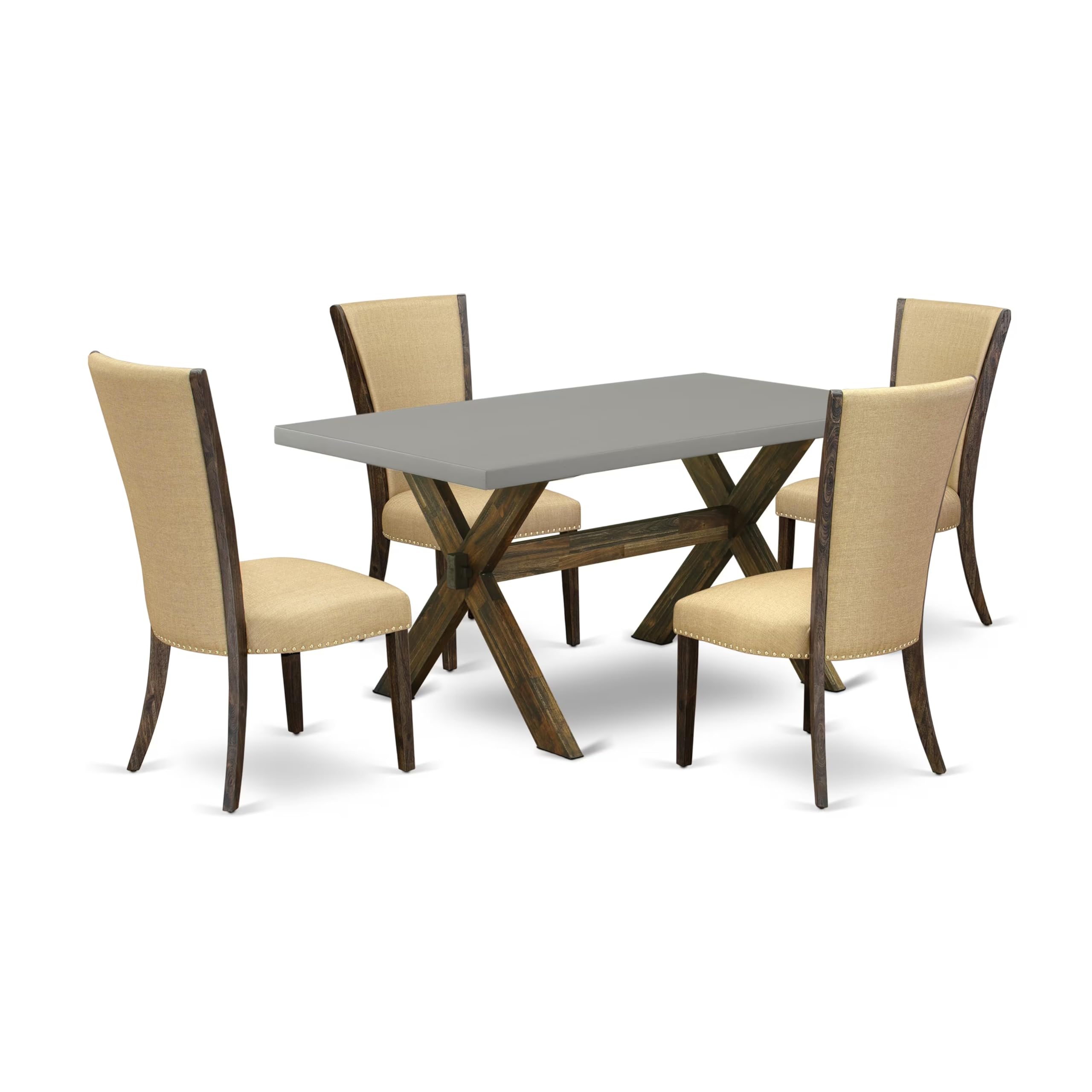 East West Furniture X796Ve703-5 5 Piece Kitchen Table Set For 4 Includes A Rectangle Dining Table With X-Legs And 4 Brown Linen Fabric Parson Dining Room Chairs, 36X60 Inch, Multi-Color