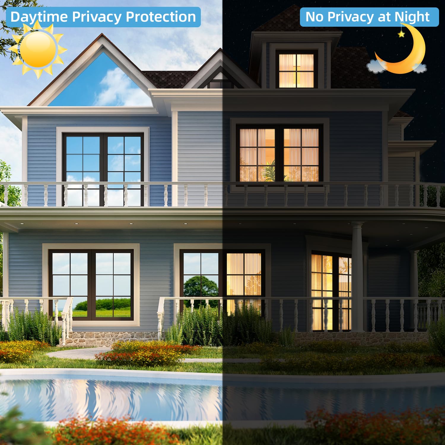 One Way Privacy Window Film Sun Blocking, Heat Blocking Window Tint For Home See Out But Not In, Static Cling & Anti Uv, Black-S