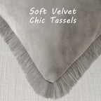 Futei Grey Boho Throw Pillow Covers With Tassels 22X22 Inch Set Of 2,Soft Velvet Decorative Cushion Case,Home Decor For Couch Be