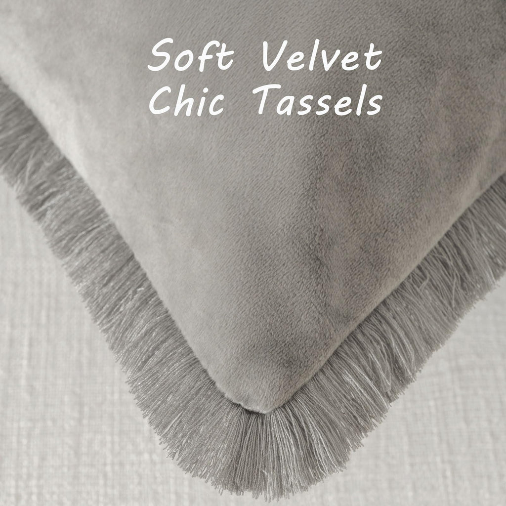 Futei Grey Boho Throw Pillow Covers With Tassels 20X20 Inch Set Of 2,Soft Velvet Decorative Cushion Case,Home Decor For Couch Be