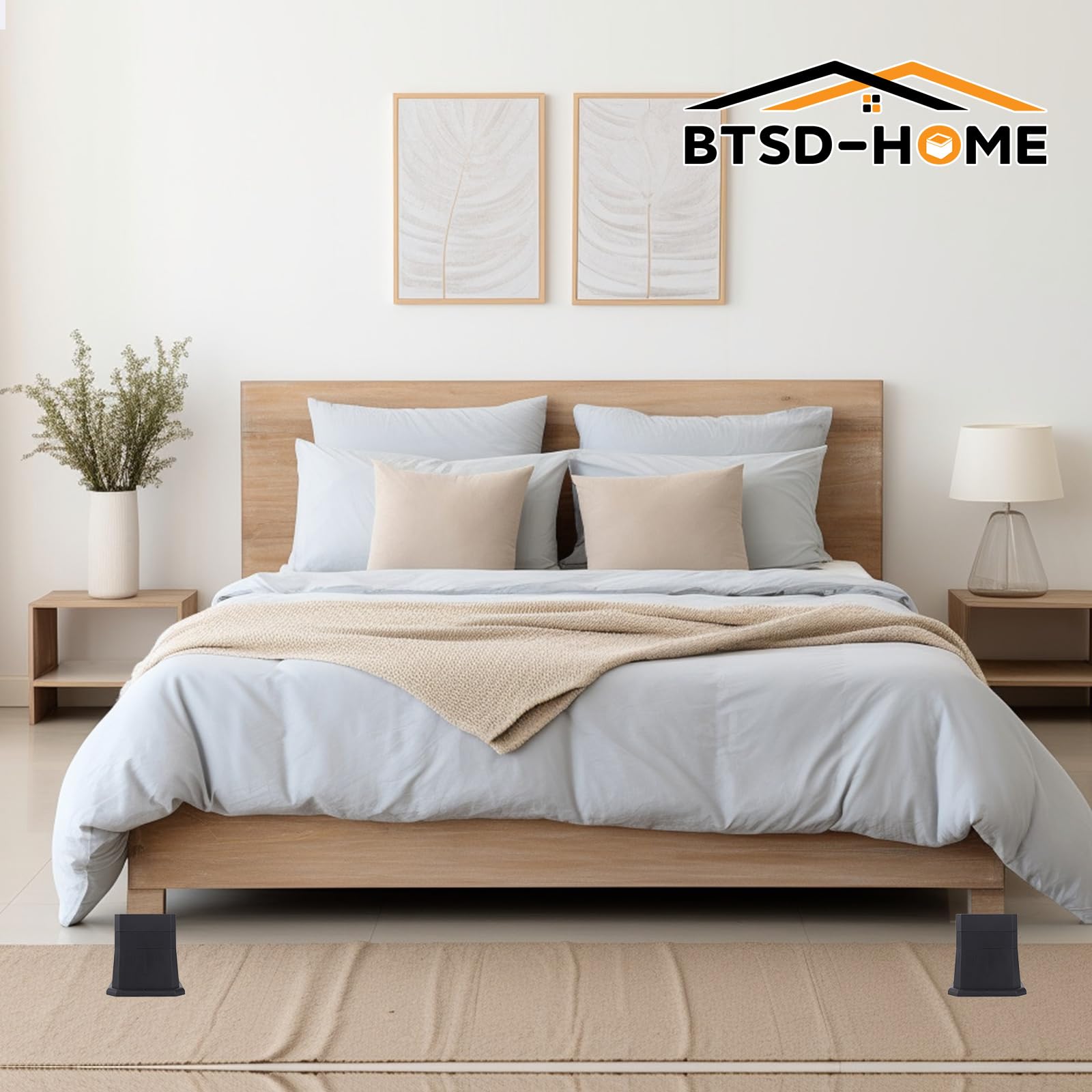 Btsd-Home Bed Risers 2, 3 Or 4 Inch Heavy Duty Furniture Risers Adjustable Dorm Bed Lifts Risers Table Desks Legs Blocks 4 Pack