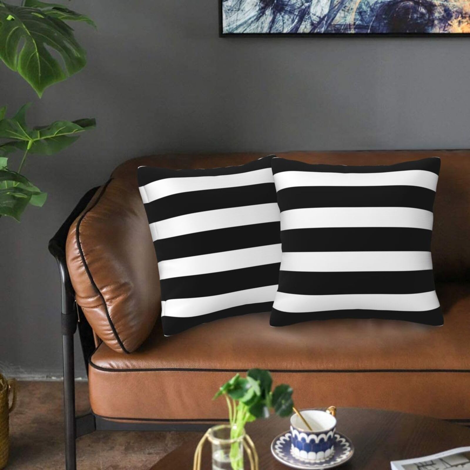 Stripe Black And White Farmhouse Throw Pillow Covers 18X18 In Pillow Case Soft Outdoor Pillow Case Cushion Covers Set Of 2 For S