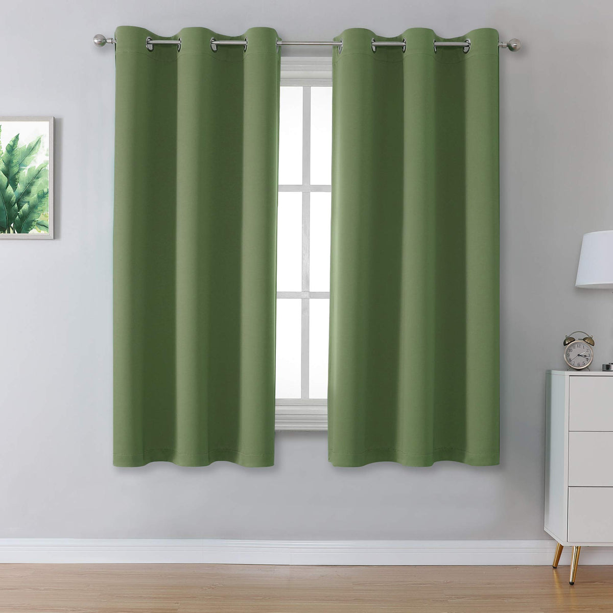 Dualife Sage Green Solid Curtains For Bedroom Short Small Window Treatment Blackout Thermal Insulated Curtain Panels 38 By 54 In